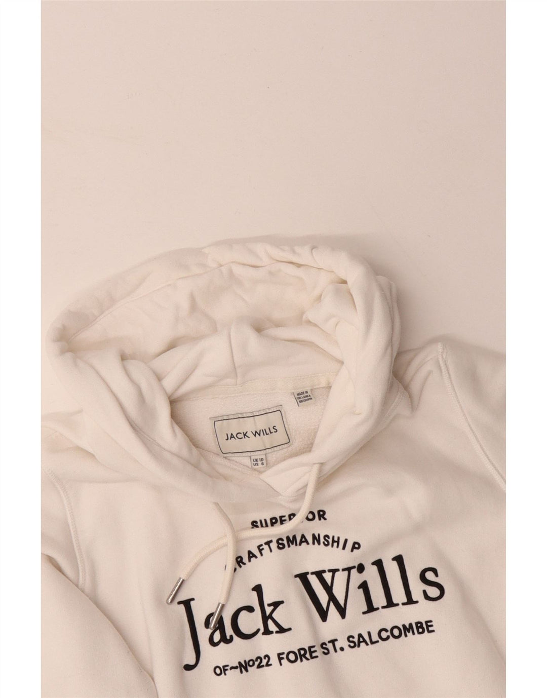 JACK WILLS Женский свободный джемпер с капюшоном с рисунком UK 10, маленький белый хлопок