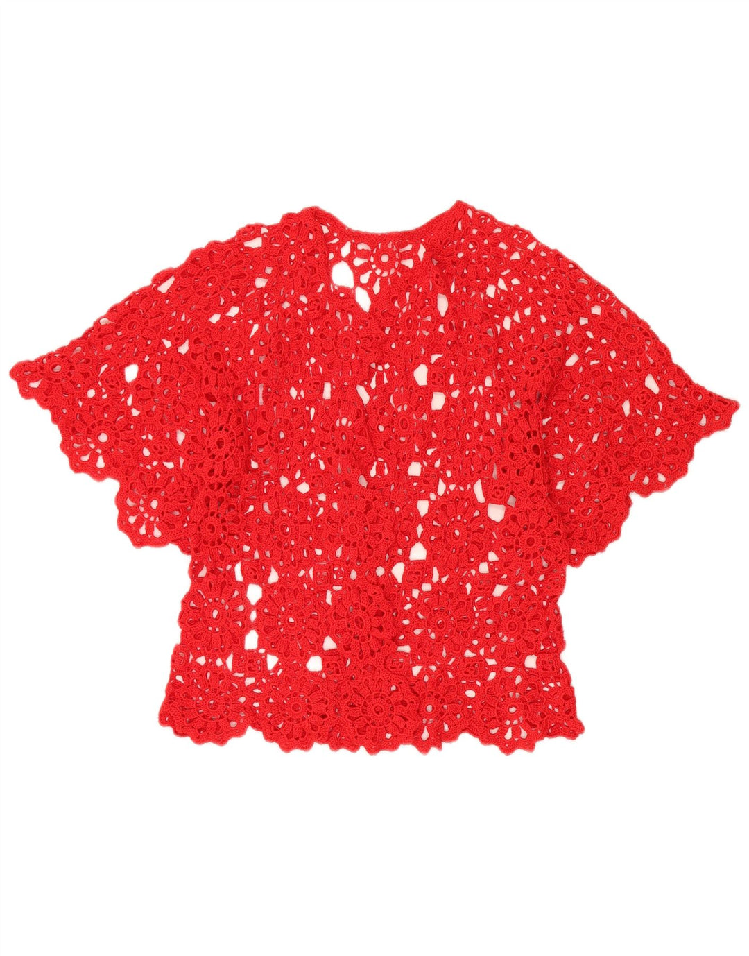 ВИНТАЖНЫЙ женский кардиган с короткими рукавами, связанный крючком, Великобритания 12, средний красный с цветочным принтом