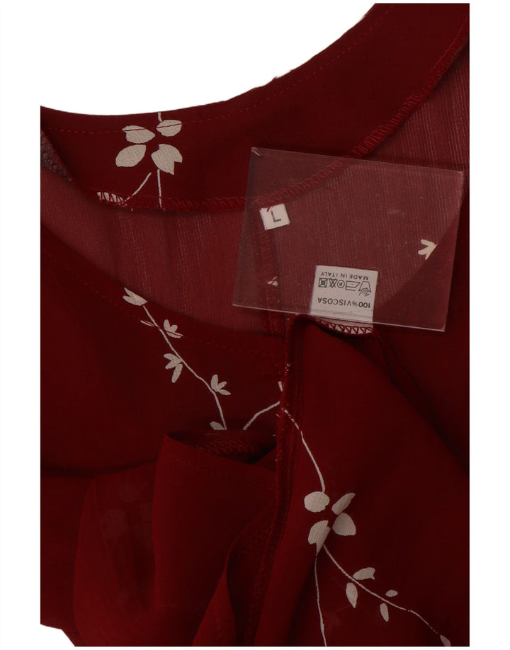 ВИНТАЖНОЕ женское платье макси без рукавов, Великобритания 14, большой красный цветочный вискоза