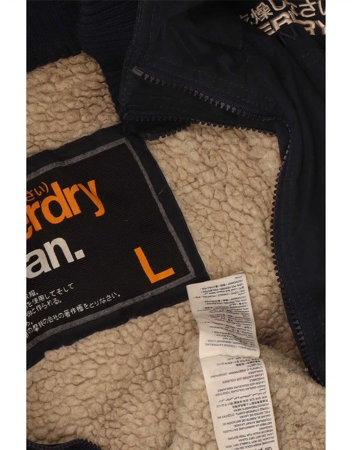 Женская парка Superdry с капюшоном UK 14, большой темно-синий полиэстер