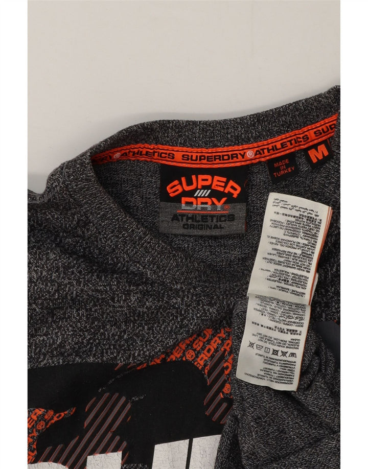 Мужская футболка с рисунком Superdry, топ из хлопка среднего серого цвета с крапинками