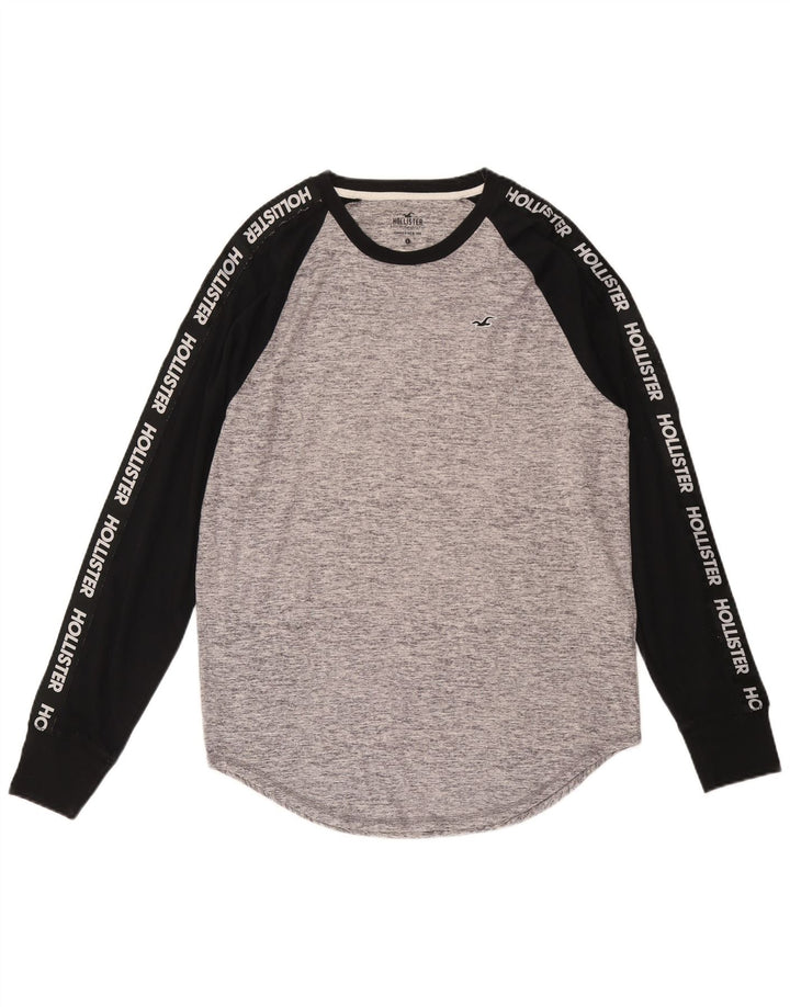 Мужской топ с рисунком Hollister, длинный рукав, большой серый хлопок с цветными блоками