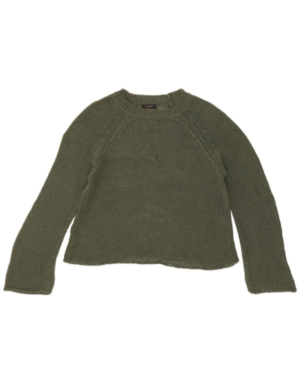 Женский укороченный джемпер с круглым вырезом Massimo Dutti, Великобритания, 10, маленький, цвет хаки, хлопок