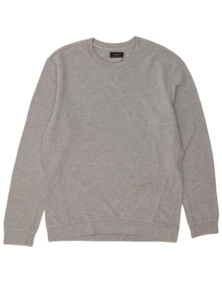 Мужской джемпер с круглым вырезом Zara XL, серый хлопок