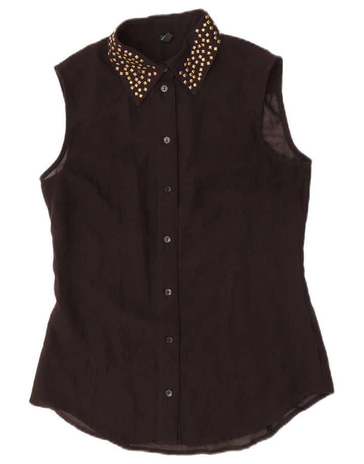 Женская блузка-рубашка без рукавов Benetton UK 10, маленькая черная