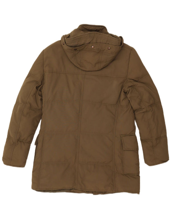 JOHN ASHFIELD Мужское стеганое пальто с капюшоном UK 36, маленький, хаки, нейлон