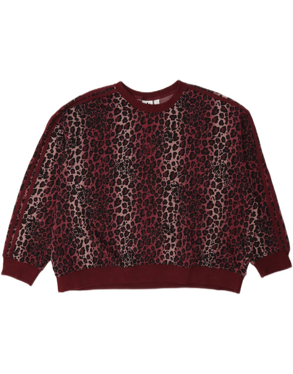 Женский свитер оверсайз Adidas UK 22 3XL Бордовый с животным принтом