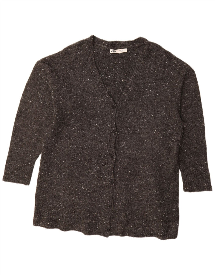 Женский удлиненный кардиган ZARA UK 16, большой серый акрил в крапинку