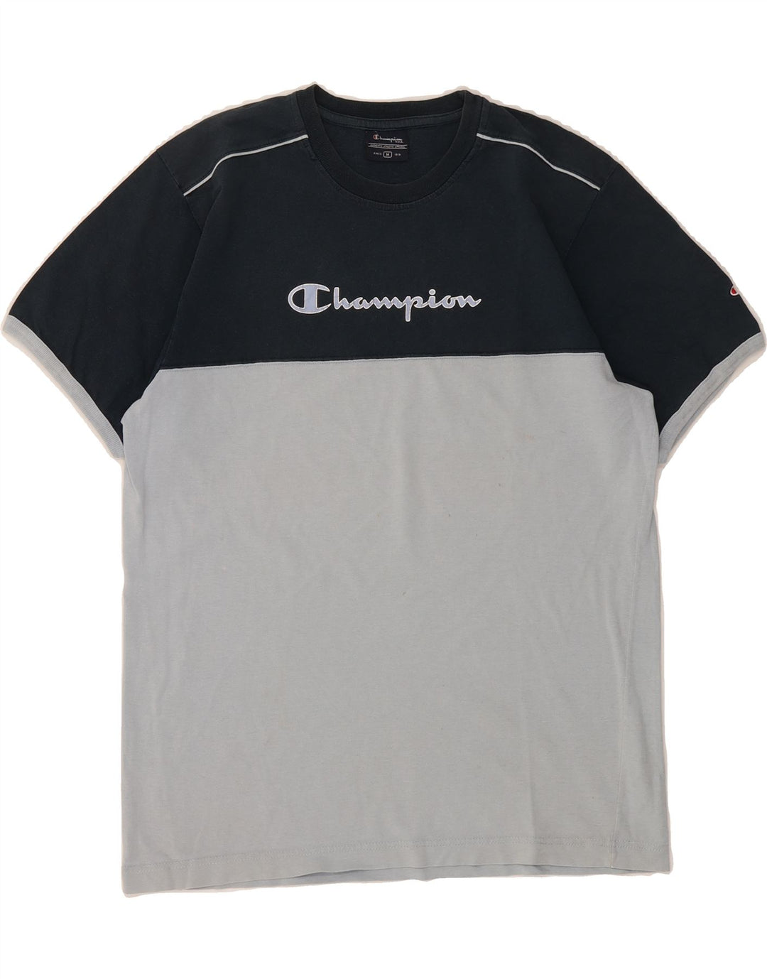 CHAMPION Mens Graphic T-Shirt Top Medium Grey Colourblock Cotton Vintage Champion and Second-Hand Champion from Messina Hembry 