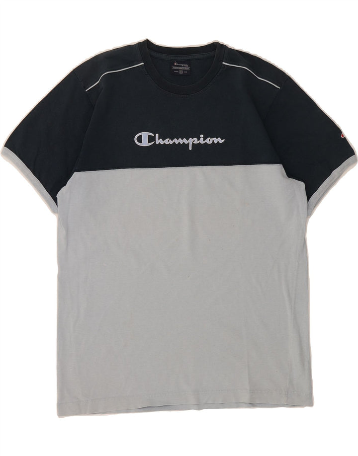 CHAMPION Mens Graphic T-Shirt Top Medium Grey Colourblock Cotton Vintage Champion and Second-Hand Champion from Messina Hembry 