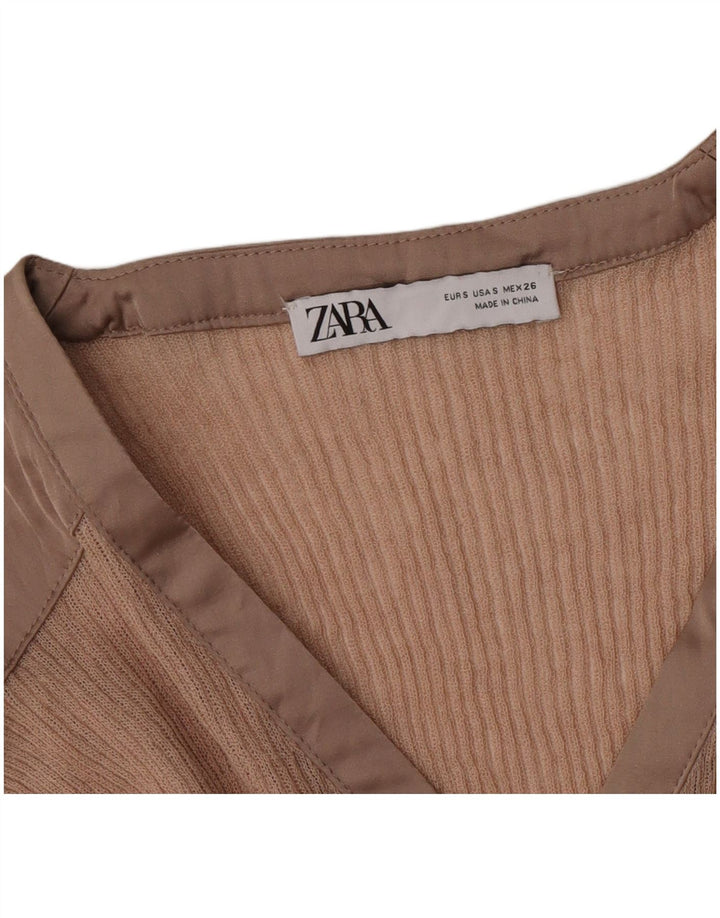 Женский топ Zara с длинным рукавом UK 10, маленький, бежевый, цветной блок