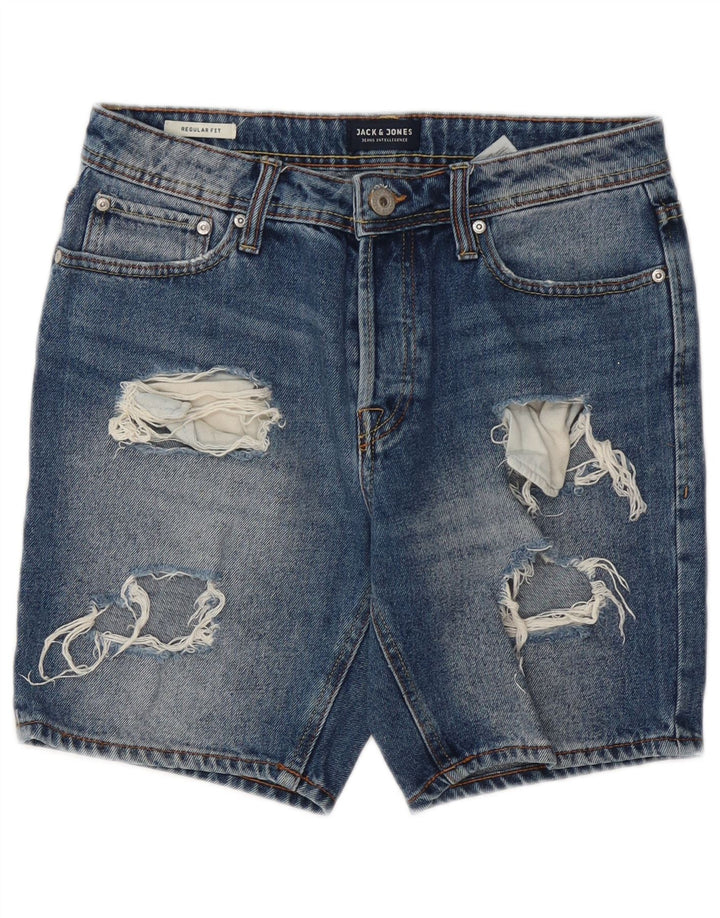 Jack & Jones Мужские джинсовые шорты стандартного кроя с потертостями, маленькие W28, синие, хлопок