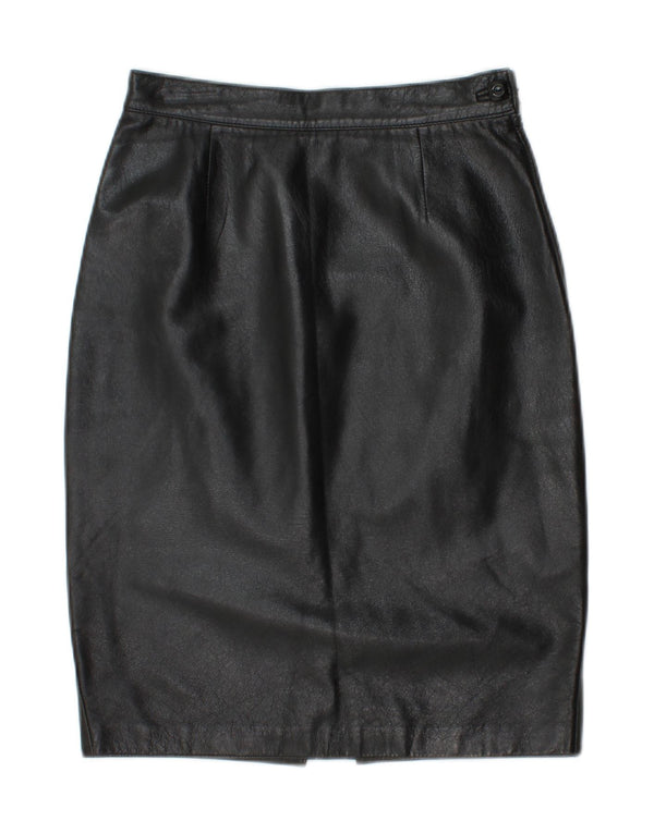 VINTAGE Womens High Waist Leather Skirt UK 8 Small W23  Black Leather