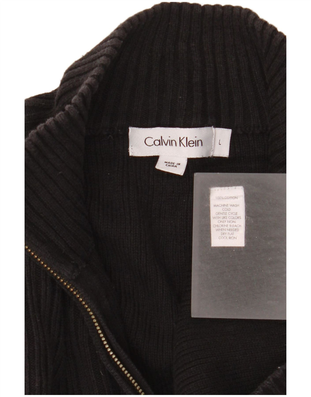 Мужской джемпер с воротником на молнии Calvin Klein, большой черный хлопковый свитер