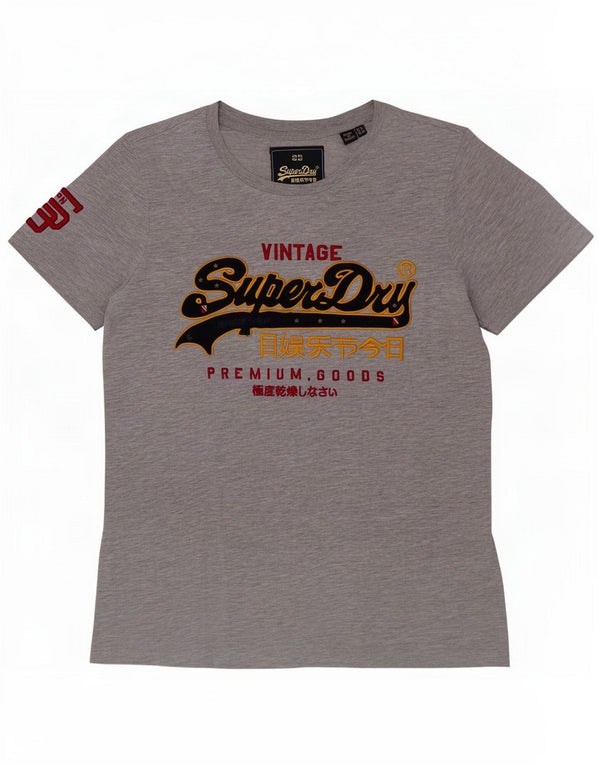Женская футболка с рисунком Superdry Top UK 12, хлопок среднего серого цвета с крапинками