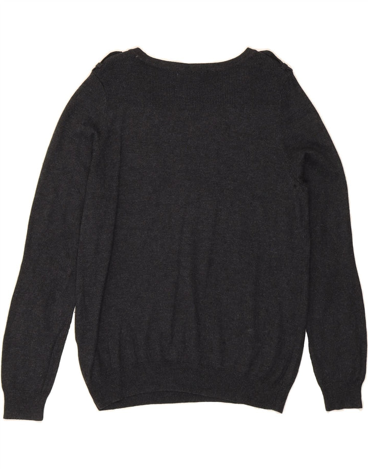 MARKS & SPENCER Womens Boat Neck Jumper Sweater UK 14 Medium  Grey Vintage Marks & Spencer and Second-Hand Marks & Spencer from Messina Hembry 
