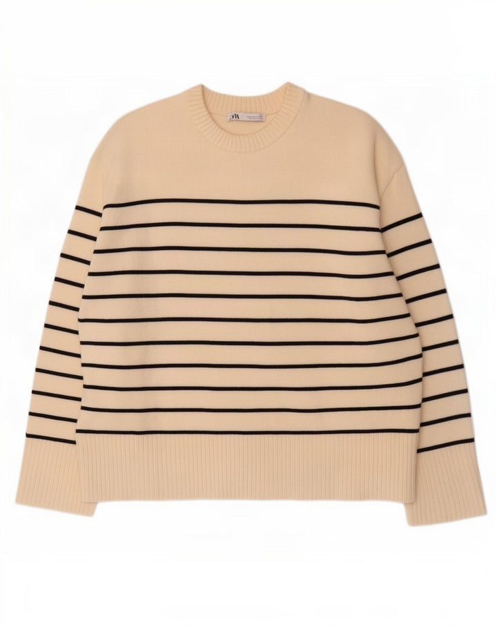 Женский джемпер с круглым вырезом Zara UK 14, средний цвет в белую полоску