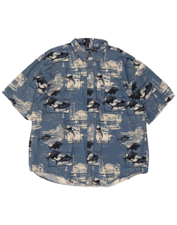 Мужская рубашка Puritan с коротким рукавом и рисунком, 2XL, синяя, хлопок