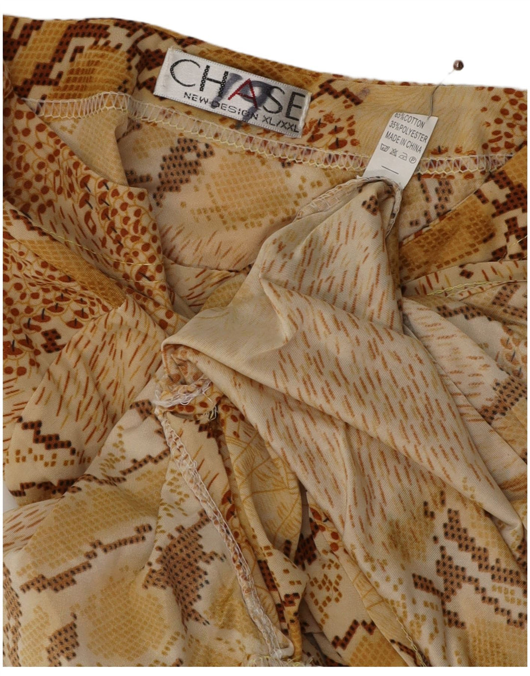 ВИНТАЖНАЯ женская блузка с длинным рукавом, топ, Великобритания, 18 XL, бежевый, с животным принтом, хлопок