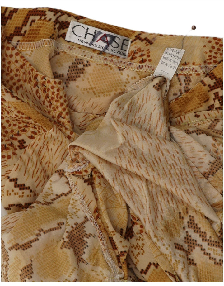 ВИНТАЖНАЯ женская блузка с длинным рукавом, топ, Великобритания, 18 XL, бежевый, с животным принтом, хлопок