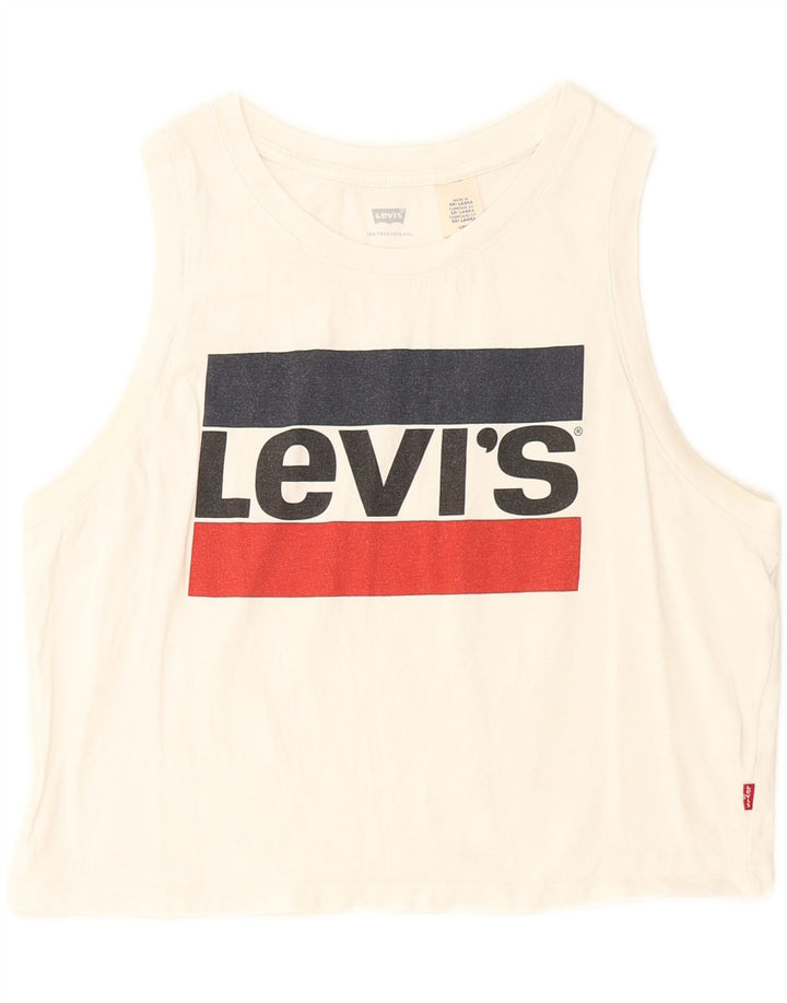 LEVI'S Womens Crop Graphic Vest Top UK 10 Small Off White Vintage Levi's and Second-Hand Levi's from Messina Hembry 