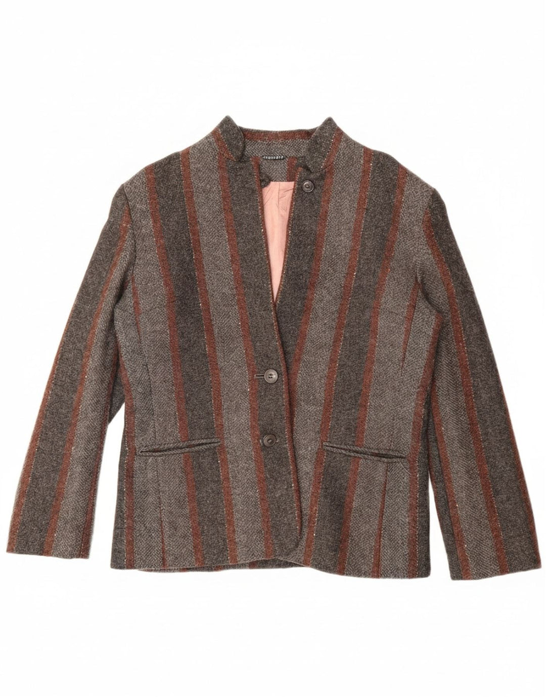 ENDORA Womens 2 Button Blazer Jacket UK 14 Medium Grey Striped New Wool