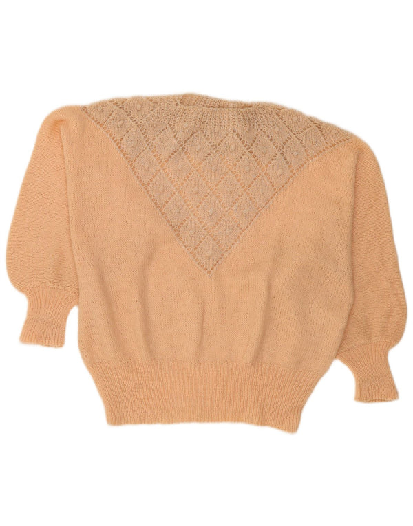 Винтажный женский джемпер с круглым вырезом, Великобритания, 18 XL, бежевый с узором аргайл/бриллиант