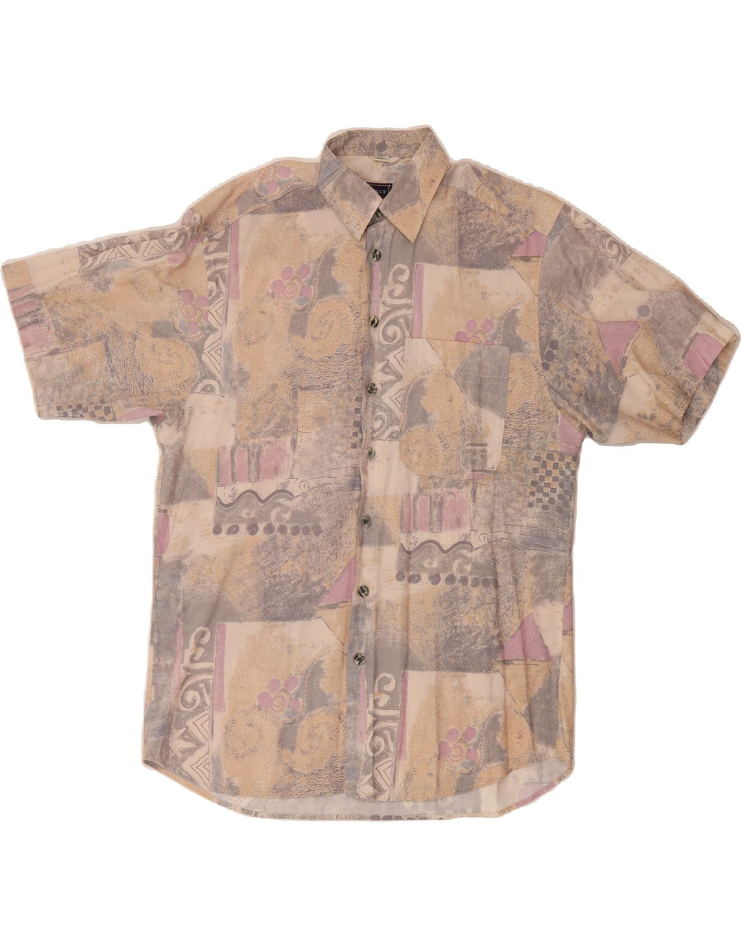 CLUB D'AMINGO Mens Short Sleeve Shirt Size 39/40 Medium Beige Patchwork Vintage Club D'Amingo and Second-Hand Club D'Amingo from Messina Hembry 