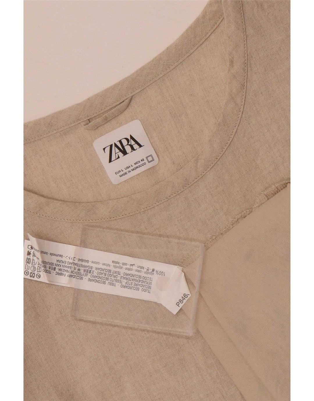 Мужская футболка Zara, большой размер, бежевый хлопок