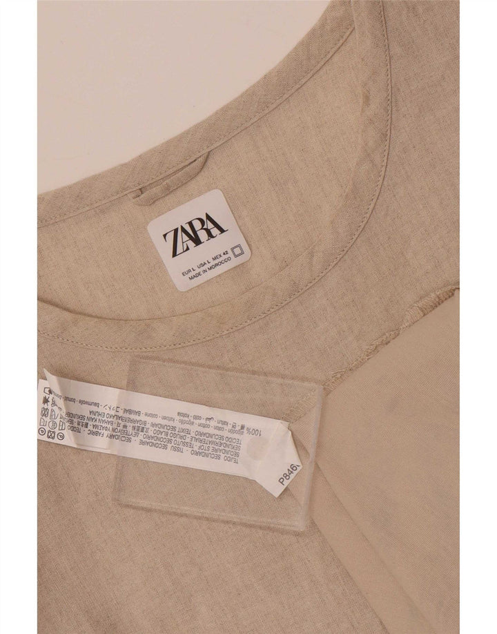 Мужская футболка Zara, большой размер, бежевый хлопок