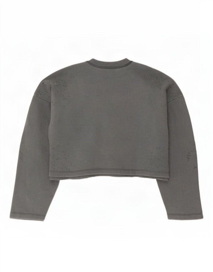 Женский укороченный свитшот оверсайз Zara UK 14, хлопковый средний серый цвет
