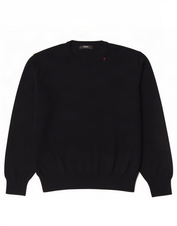 Replay Mens Crew Neck Jumper Sweater XL Navy Blue Wool