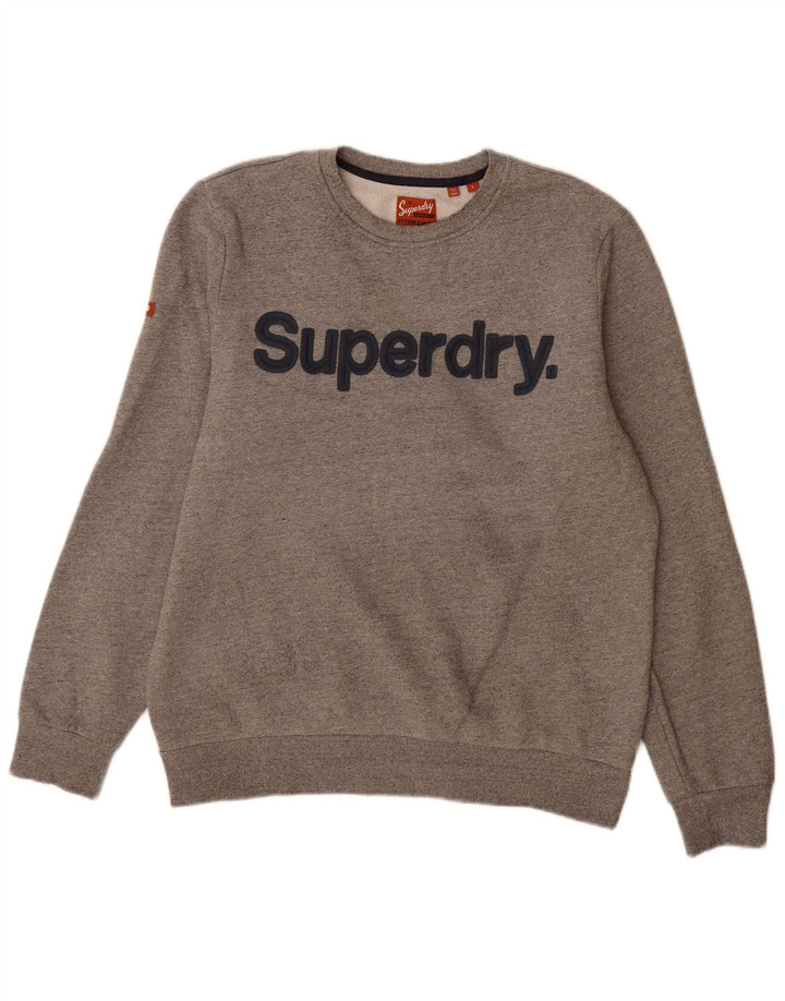Мужской свитшот с рисунком Superdry, большой серый хлопковый джемпер в крапинку