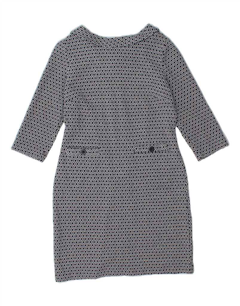 BODEN Womens 3/4 Sleeve Zip Neck Sheath Dress UK 12 Medium Blue Geometric Vintage Boden and Second-Hand Boden from Messina Hembry 