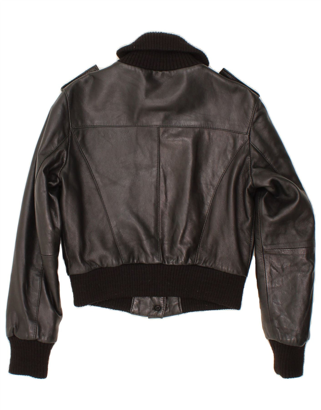 VINTAGE Женская укороченная кожаная куртка IT 44 Medium Black Leather