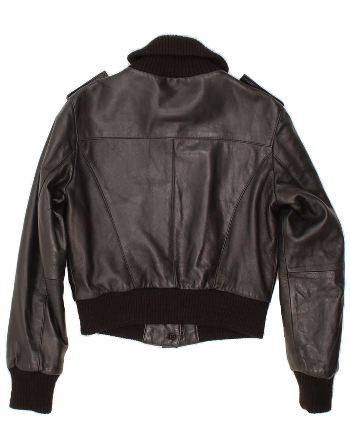 VINTAGE Женская укороченная кожаная куртка IT 44 Medium Black Leather