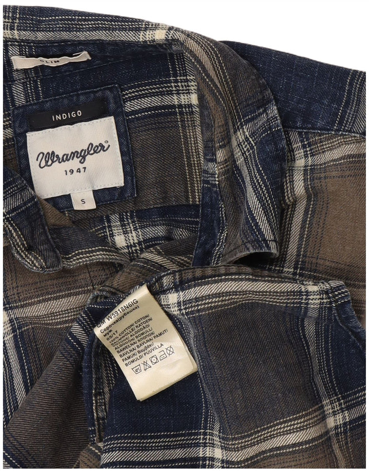 Мужская тонкая фланелевая рубашка в клетку индиго Wrangler, маленькая темно-синяя клетка