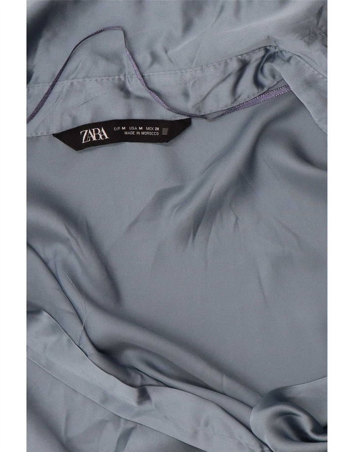 Женская блузка-рубашка Zara UK 14, средний синий полиэстер
