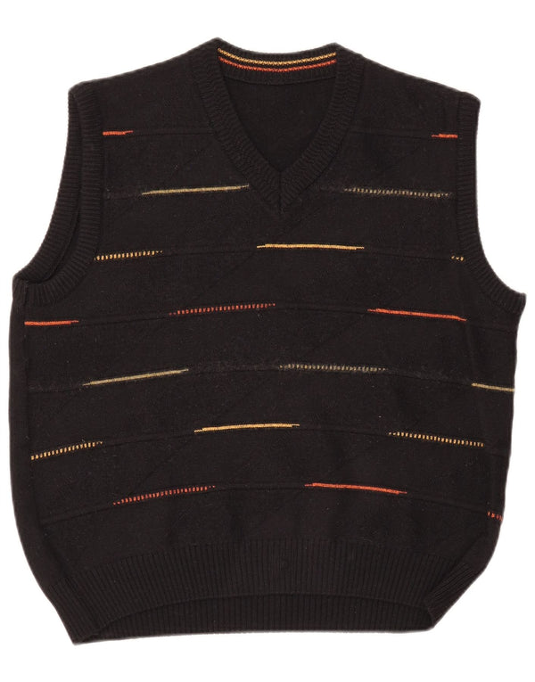 ВИНТАЖНАЯ женская майка-майка UK 14, большая черная полоска, шерсть