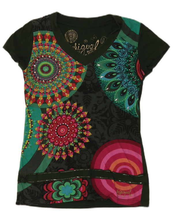 Женская футболка с рисунком Desigual Top UK 12 Medium Green Paisley