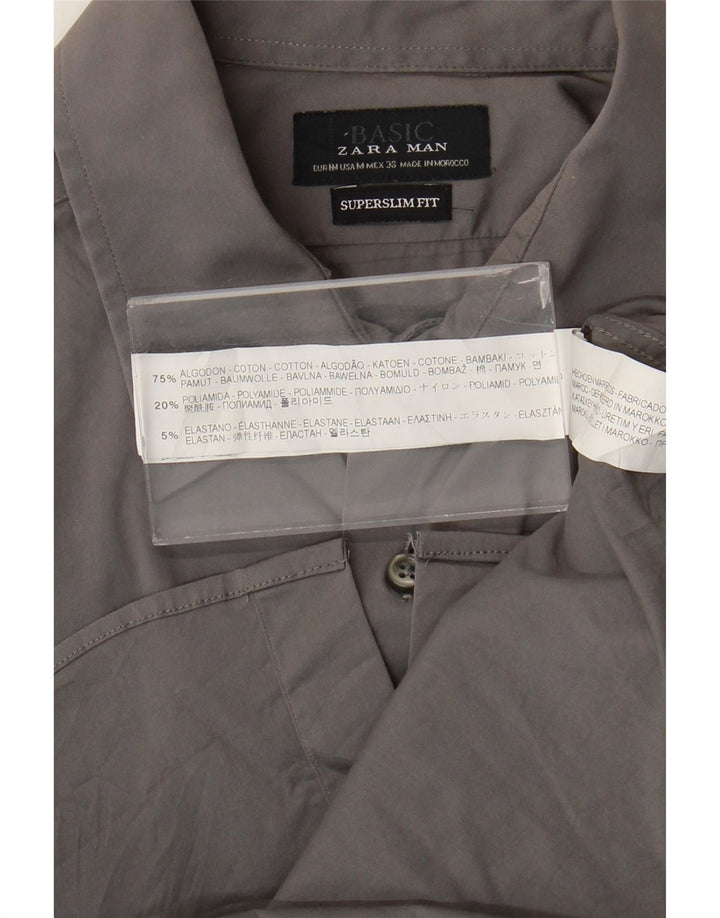 Мужская рубашка супер узкого кроя Zara из хлопка среднего серого цвета