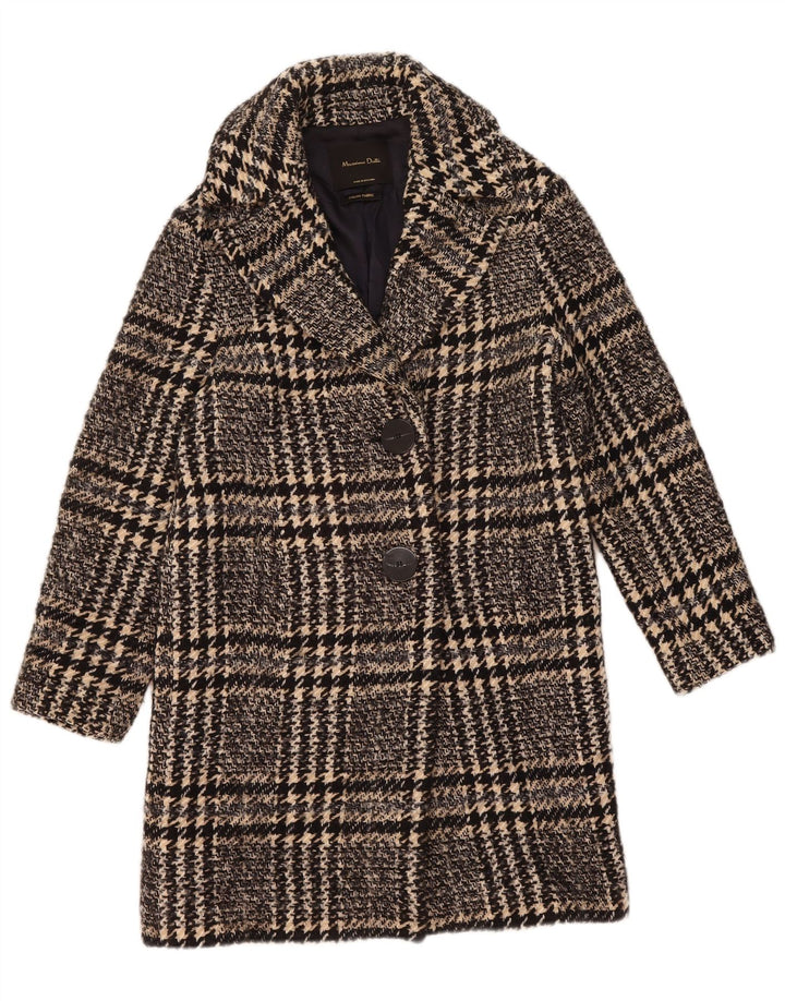 MASSIMO DUTTI Womens Oversized Overcoat UK 6 XS Navy Blue Houndstooth