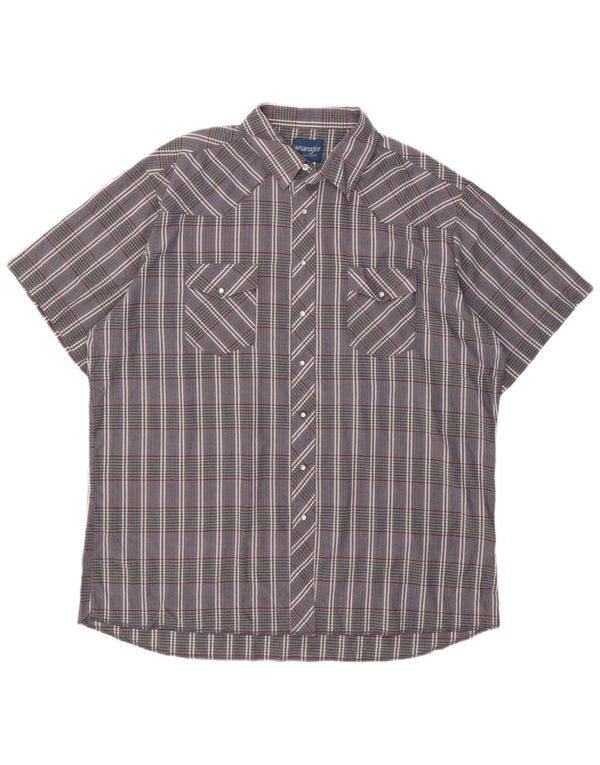 Мужская рубашка Wrangler с коротким рукавом, серая, хлопковая в клетку, 2XL