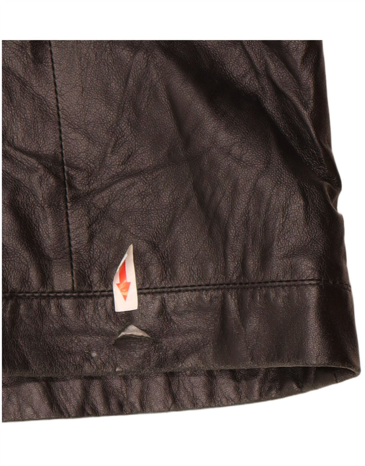 Винтажная женская кожаная куртка с капюшоном IT 46, большая черная кожа