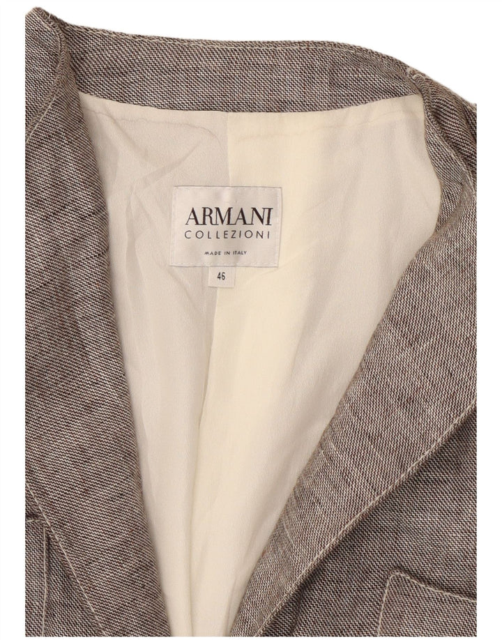 Armani Collezioni Женский пиджак на 2 пуговицах IT 46 Большой Серый Льняной