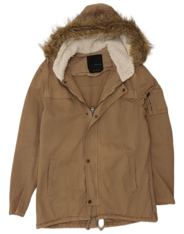 Мужская парка с капюшоном Zara UK 36, маленькая, бежевая