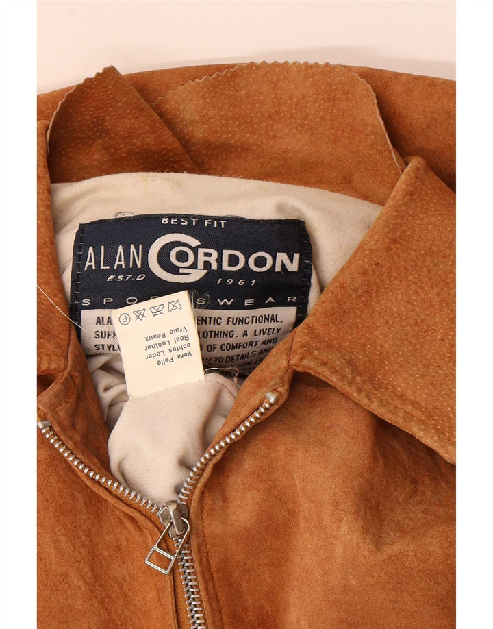 Женский замшевый бомбер Alan Gordon UK 14, большой, бежевый кожаный
