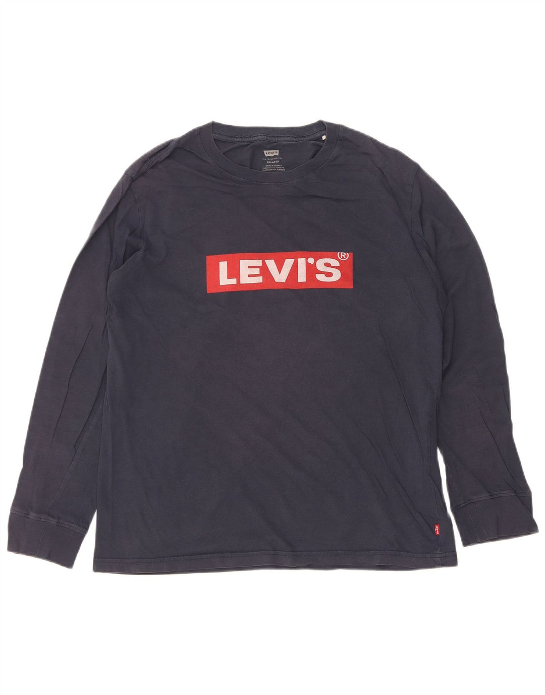 Мужской свободный топ с рисунком Levi's, маленький размер, темно-синий, хлопок, с длинными рукавами