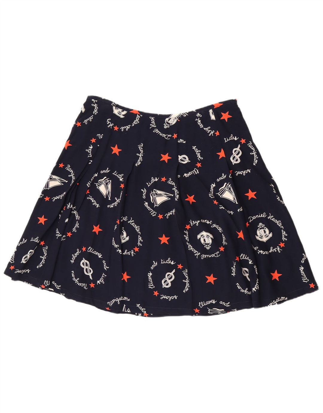 Винтажная женская юбка-трапеция с графическим рисунком W30, средний темно-синий с геометрическим рисунком