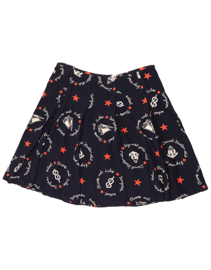 Винтажная женская юбка-трапеция с графическим рисунком W30, средний темно-синий с геометрическим рисунком